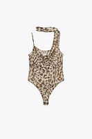 PRINTED TULLE SCARF BODYSUIT