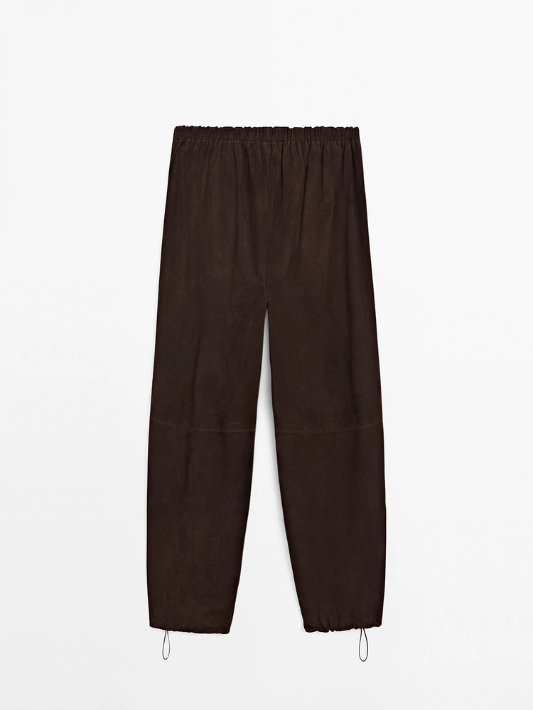 Pantalon parachute en cuir et daim