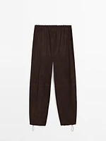 Suede leather parachute trousers