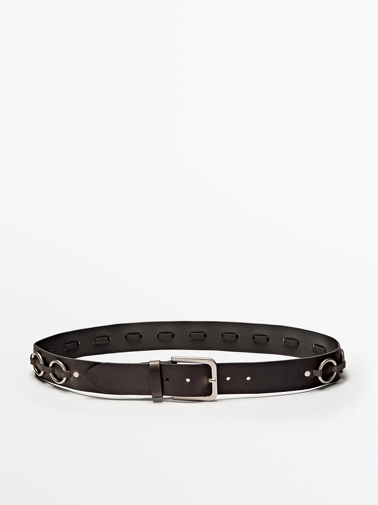 Nappa leather belt with ring details