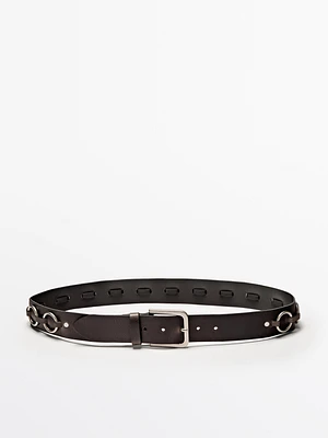 Nappa leather belt with ring details