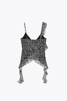 PRINTED TULLE RUFFLE TOP