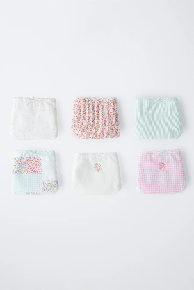 6- ANS/ LOT DE SIX CULOTTES PATCHWORK ET FLEURS RIB