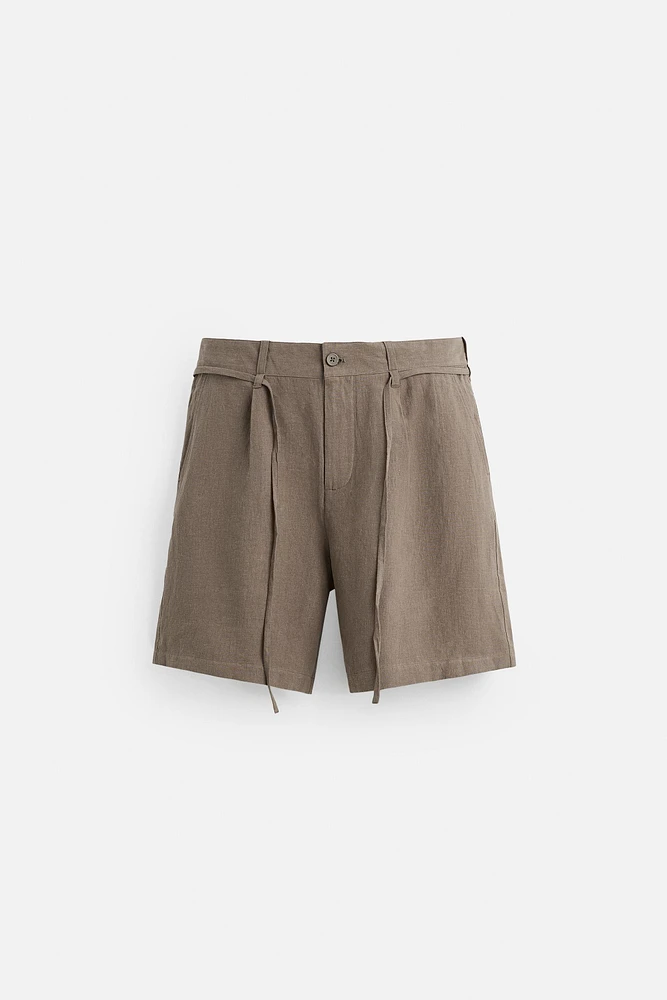 BERMUDA 100 % LIN CEINTURE