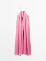 Robe longue froncée à encolure américaine