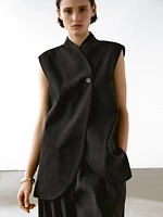 Linen blend high neck waistcoat