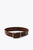 WIDE LEATHER BELT WITH FLOWERS