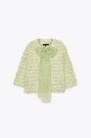 GILET EN MAILLE À FRANGES AVEC LACET ORGANZA