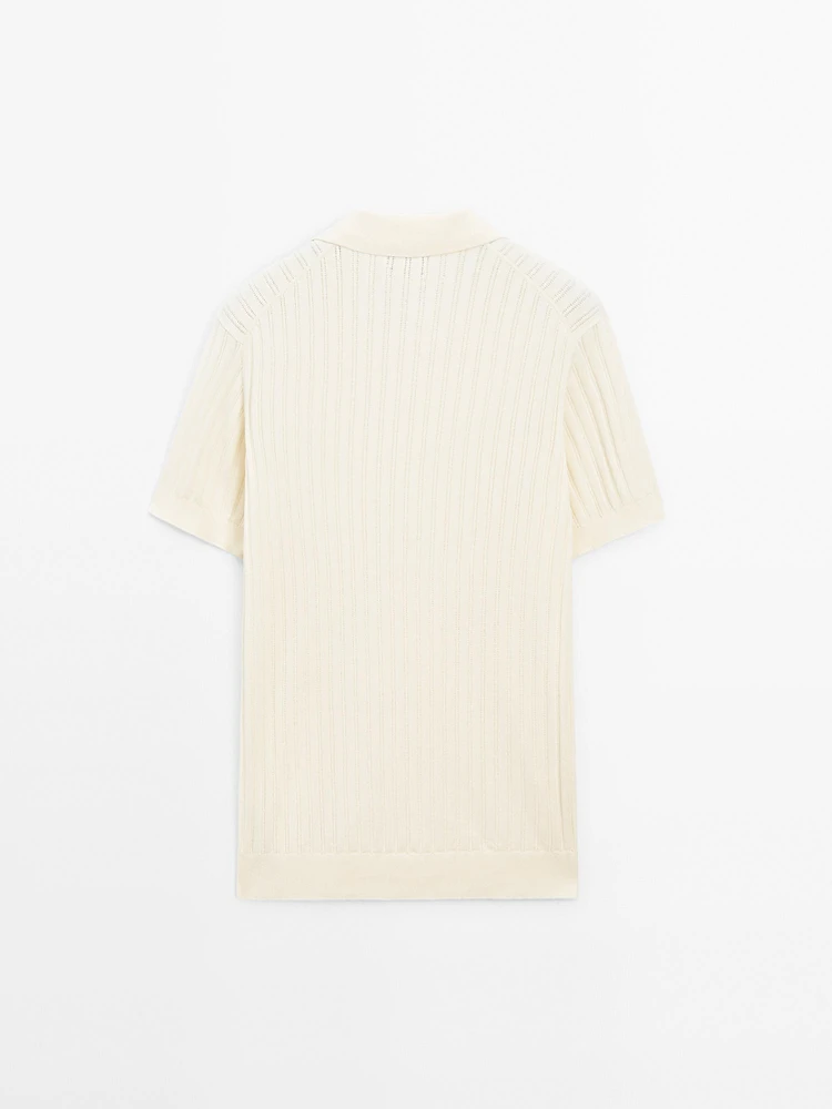 Ribbed knit polo collar sweater