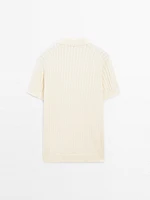 Ribbed knit polo collar sweater