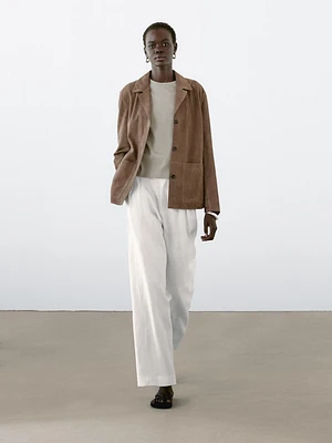 Blazer fluide en cuir finition daim