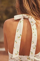 LEMON PRINT TIE HALTER TOP