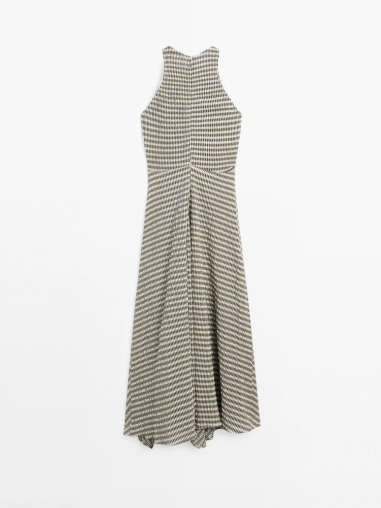 Long check cotton flounce dress