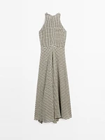 Long check cotton flounce dress