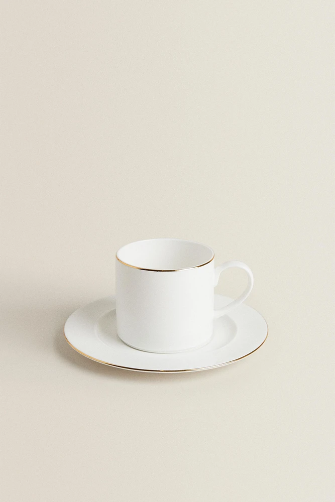 RIMMED BONE CHINA TEACUP AND SAUCER