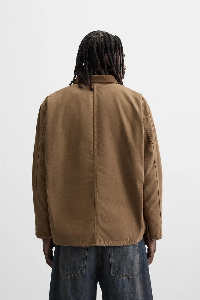 WASHED JACKET WITH CONTRASTING COLLAR