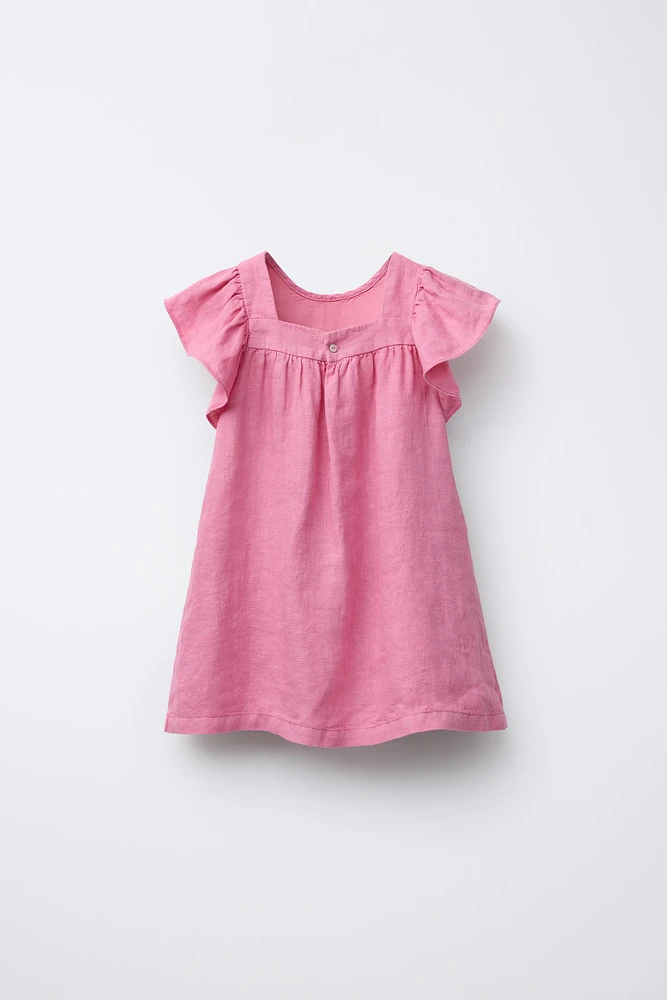 100% LINEN EMBROIDERED PATCH DRESS
