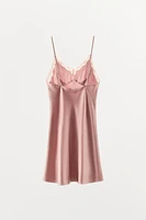 SATIN EFFECT VISCOSE LACE DRESS