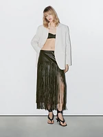 Jupe midi à franges en cuir nappa - Studio