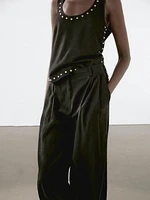 Linen blend darted straight-leg trousers