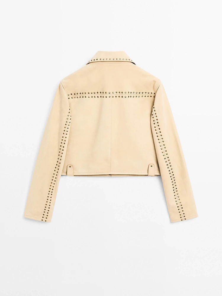 Short leather jacket with stud details