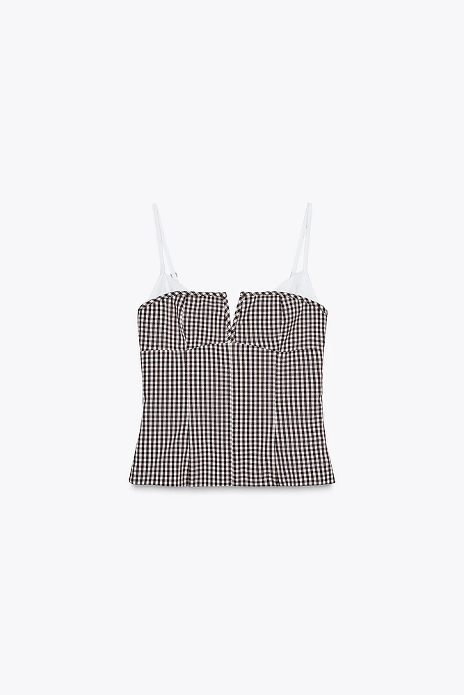 COMBINED GINGHAM STRETCH TOP