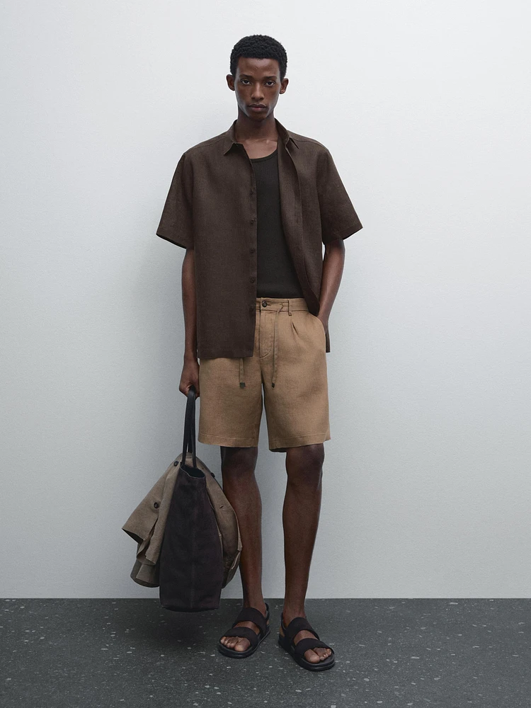100% linen semi-jogger fit Bermuda shorts