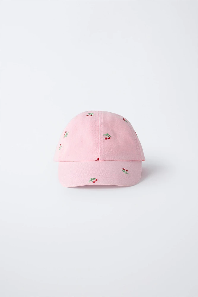 WASHED EFFECT EMBROIDERED CHERRY CAP