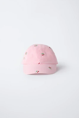 WASHED EFFECT EMBROIDERED CHERRY CAP