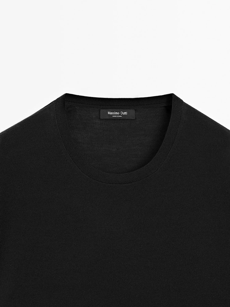 Short sleeve knit wool blend T-shirt