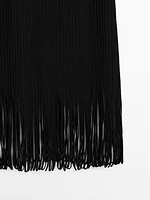Textured knit dress with fringed hem