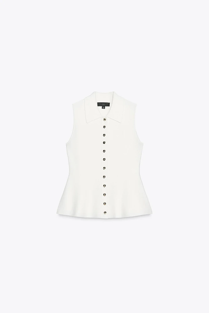 TOP GILET EN MAILLE PÉPLUM