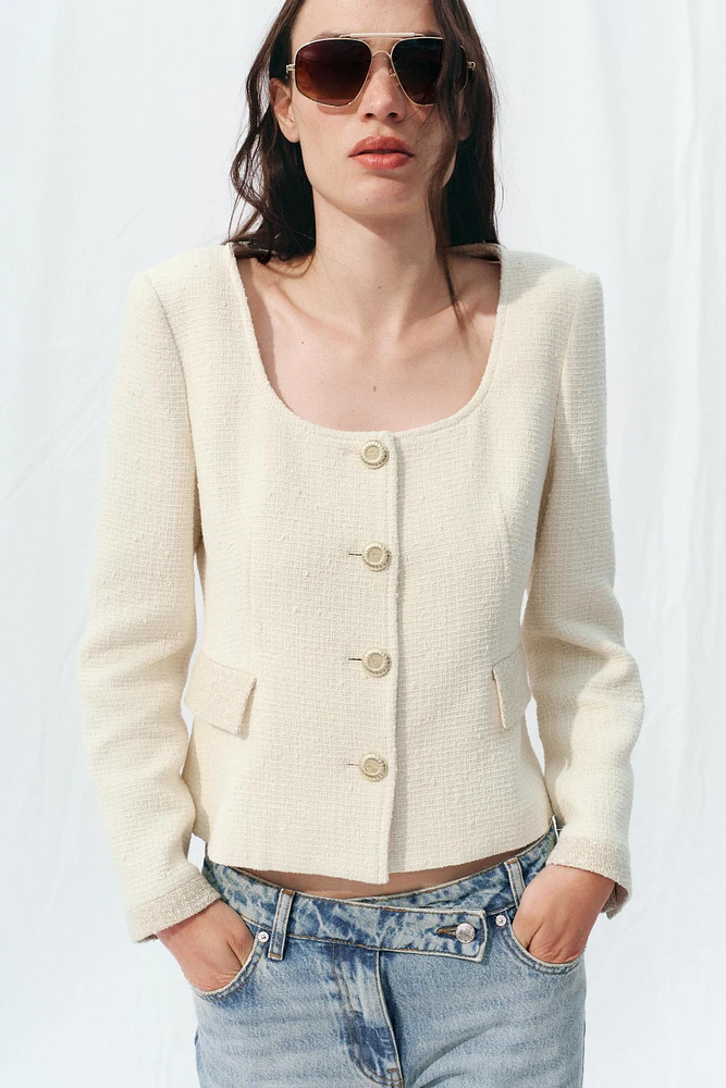 ROUND NECK TEXTURED BLAZER