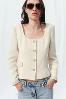 ROUND NECK TEXTURED BLAZER