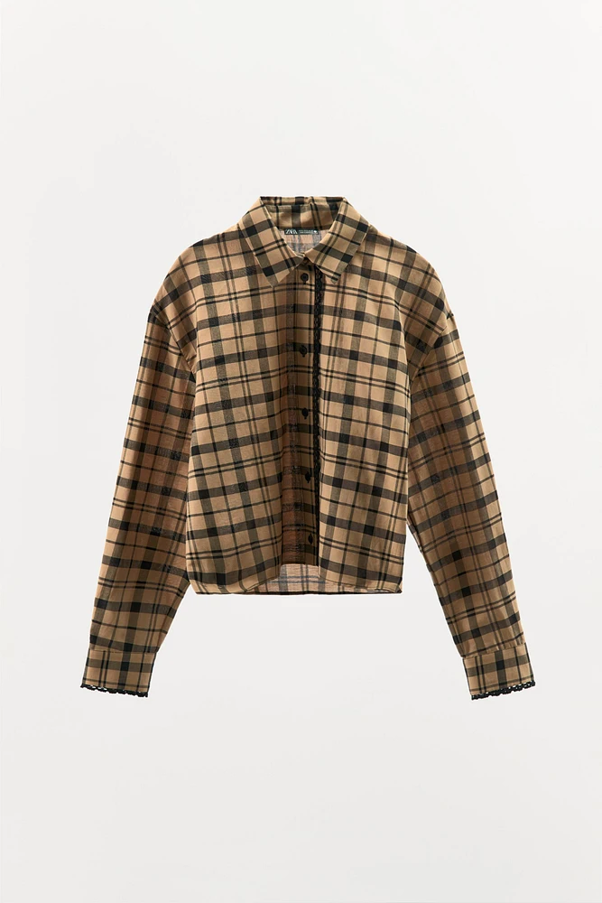 CHECKED CROPPED PAJAMA SHIRT