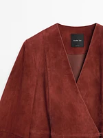 Kimono cache-cœur en cuir et daim