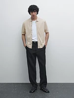 100% linen knit polo collar sweater