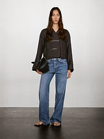 Veste fermeture fantaisie cuir et lin