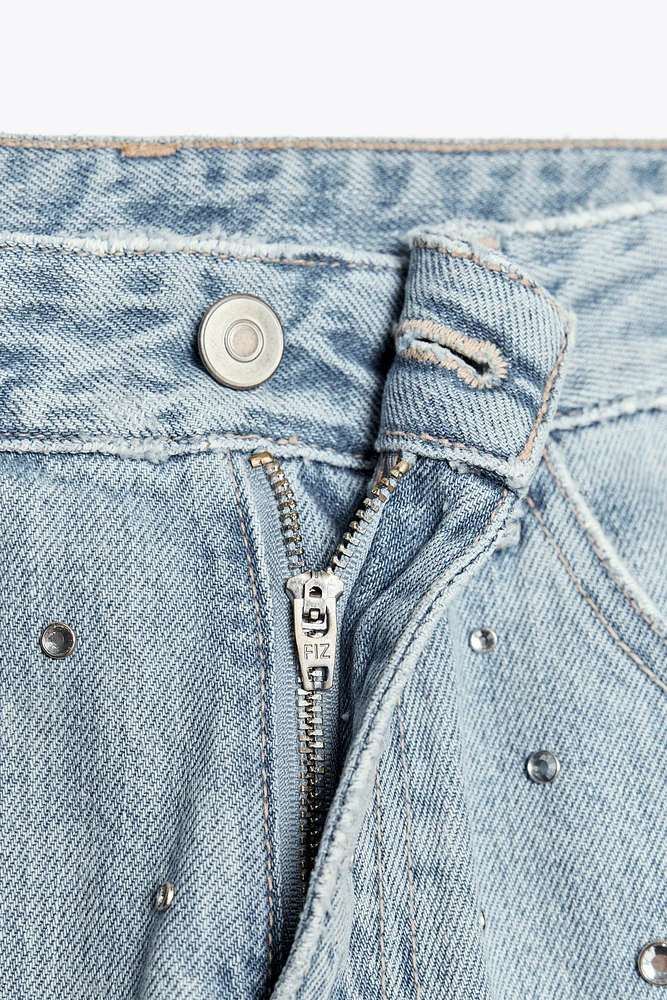TRF CURVED HIGH WAIST RHINESTONE JEANS