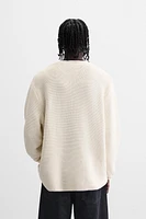 COTTON BLEND TEXTURED WEAVE SWEATER