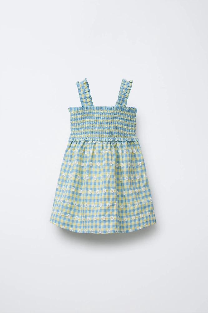 ROBE À CARREAUX VICHY ET FLEURS