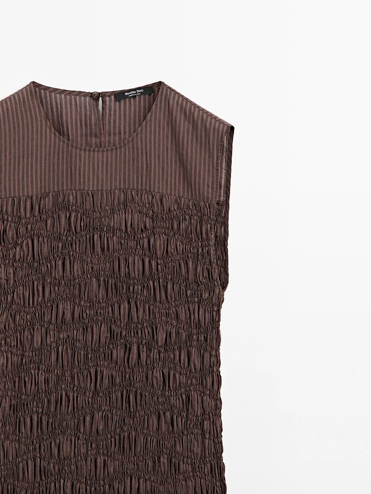 Long flounce dress with gathered detail