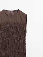 Long flounce dress with gathered detail
