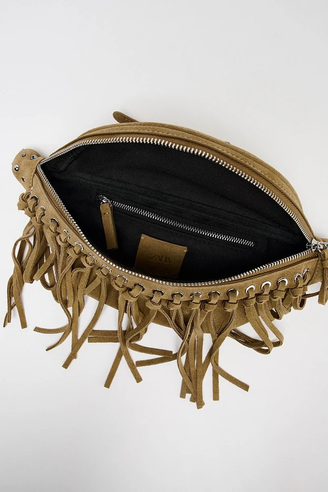 FRINGED SUEDE BELT BAG