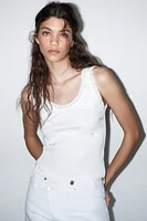RIBBED BOW LACE TOP