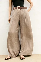 BELTED SATIN WIDE LEG PANTS