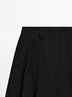 Linen blend darted straight-leg trousers