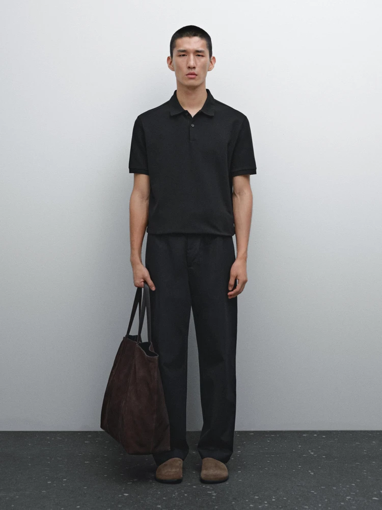 Micro textured piqué cotton polo shirt