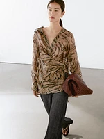 Kimono fluide bouton bijou jacquard