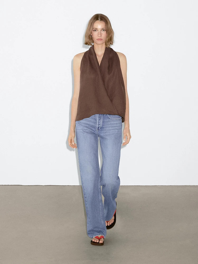 Linen crossover halter top